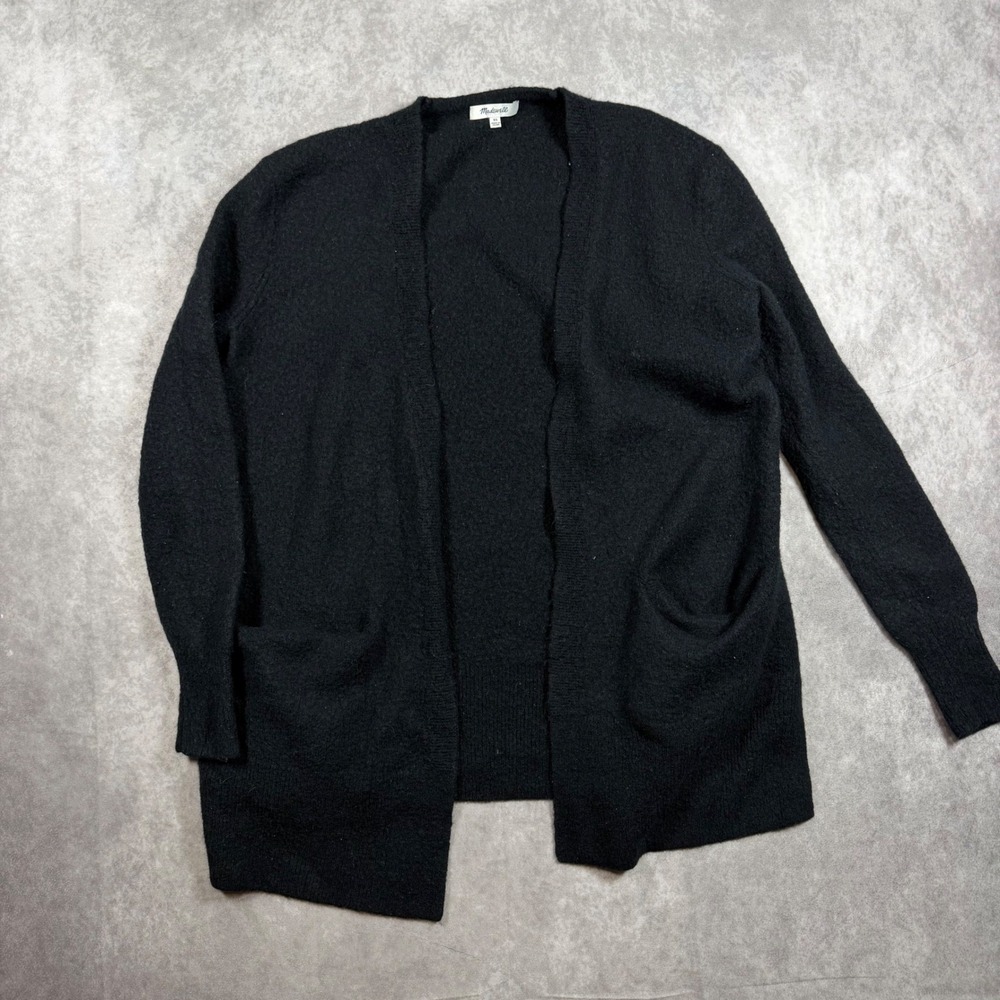 Madewell Womens XS Black Open Front Cardigan Sweater Long Sleeve Pocket Minimal